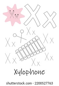 Coloring book - copybook for children. Letter X