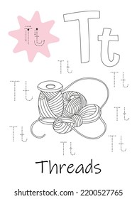 Coloring book - copybook for children. Letter T