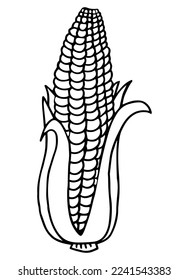 Coloring book (corn) isolated on white background. Vegetable in line style