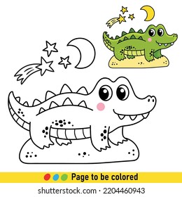 Coloring book with crocodile in cartoon style. Black and white illustration with a reptile for the development of children.