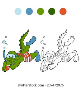 Coloring book (crocodile diver and sea star)