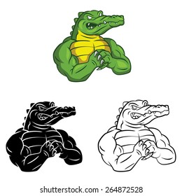 Coloring book Crocodile Strong Mascot cartoon character - vector illustration .EPS10