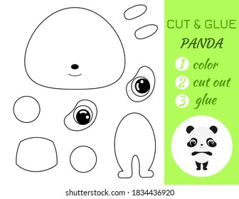 Coloring book cut and glue baby panda. Educational paper game for preschool children. Cut and Paste Worksheet. Color, cut parts and glue on paper.Cartoon character. Vector stock illustration.
