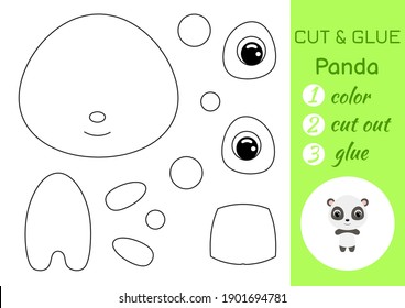 Coloring book cut and glue baby panda. Educational paper game for preschool children. Cut and Paste Worksheet. Color, cut parts and glue on paper. Vector illustration.