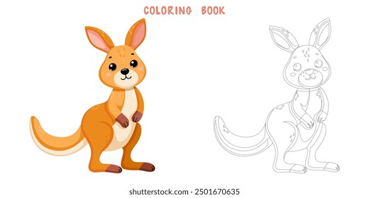 Coloring book of cute African wild kangaroo in scandinavian style isolated on white background. Coloring page of pretty animal. Vector cartoon illustration.