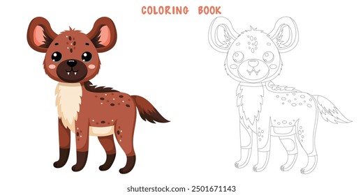 Coloring book of cute African wild hyena in scandinavian style isolated on white background. Coloring page of pretty animal. Vector cartoon illustration.