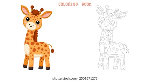 Coloring book of cute African wild giraffe in scandinavian style isolated on white background. Coloring page of pretty animal. Vector cartoon illustration.