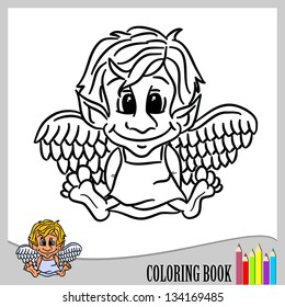 Coloring book - cute angel (vector)