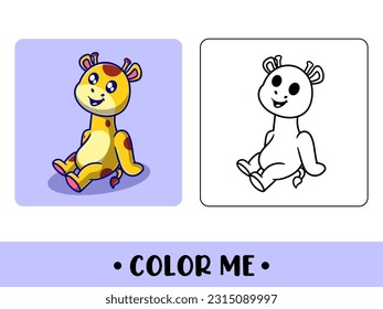 Coloring book cute animal for education. cute giraffe black and white illustration