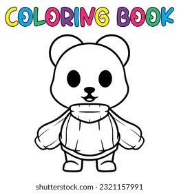  Coloring book cute animal for education cute panda bear black and white illustration