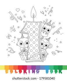 Coloring book with cute animals 1 - vector illustration.