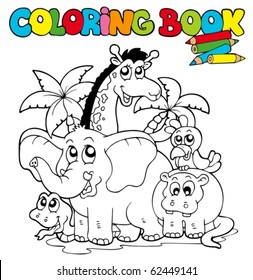 Coloring book with cute animals 1 - vector illustration.