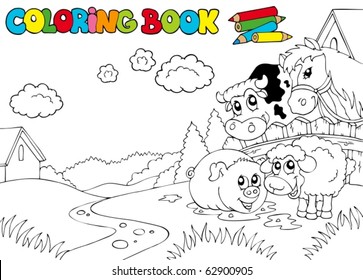 Coloring book with cute animals 3 - vector illustration.