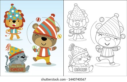 Coloring book of cute animals cartoon in circus costume