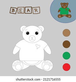 Coloring book of a cute bear. Educational creative games for preschool children
