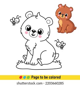 Coloring book with a cute bear on a white background. Page for coloring book in cartoon style.
