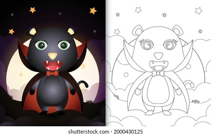 coloring book with a cute black cat using costume dracula halloween