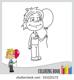 Coloring book - cute boy with baloons (vector)