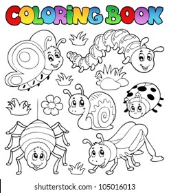 Coloring Book Cute Bugs 1 - Vector Illustration.