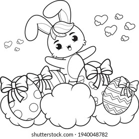 Coloring book cute bunny for Happy Easter Day