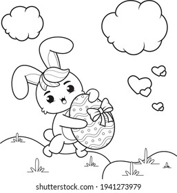 Coloring book cute bunny for Happy Easter Day