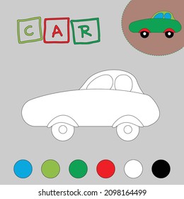 Farbenbuch eines süßen Autos. Erzieherische Kreativspiele für Vorschulkinder
