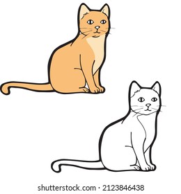 coloring book cute cartoon animal . Cute beautiful cat sit. illustration for children