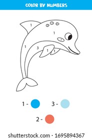 Coloring book with cute cartoon dolphin. Educational game for kids.