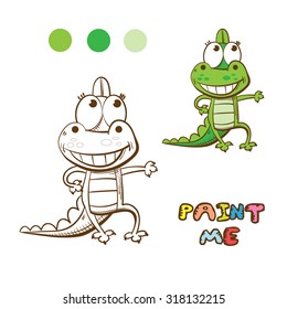 Coloring book with cute cartoon dragon.