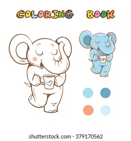 Coloring book with cute cartoon  elephant. Vector image.