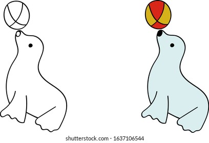 Coloring book. Cute cartoon seals. Vector illustration.