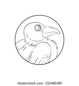 Coloring book, cute cartoon vector crow character