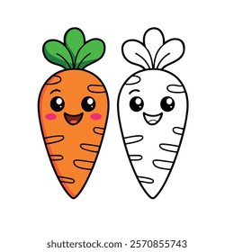 Coloring book with cute cartoon vegetable Vector illustration.