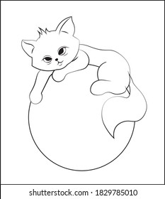 libro de colores lindo gato, gatito en pelota. Imagen en estilo caricatura de dibujos a mano, para el diseño de la moda de los camisetas, tarjeta de felicitación, postal. ducha de bebé. invitación de fiesta.