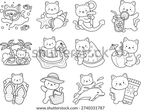 coloring book, cute cat summer vacation.