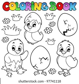 Farbbuch mit süßen Hühnern - Vektorgrafik.