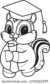 Livro de colorir de ícone de etiqueta Chipmunk bonito. Outline of Chipmunk foi a formatura 