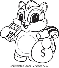 Malbuch des süßen Chipmunk-Aufkleber-Icon. Umriss von Chipmunk bringen viel Geld