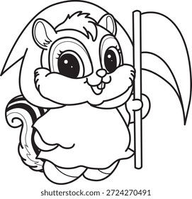 Livro de colorir de chipmunk bonito adesivo halloween ícone. Contorno de Chipmunk vestindo um anjo da morte traje