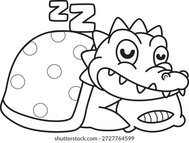 Libro para colorear del icono lindo de la etiqueta engomada del cocodrilo. El contorno del cocodrilo estaba durmiendo