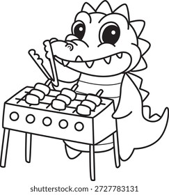 Malbuch des süßen Krokodil Aufkleber Symbol. Umriss von Krokodil gegrillt der Grill