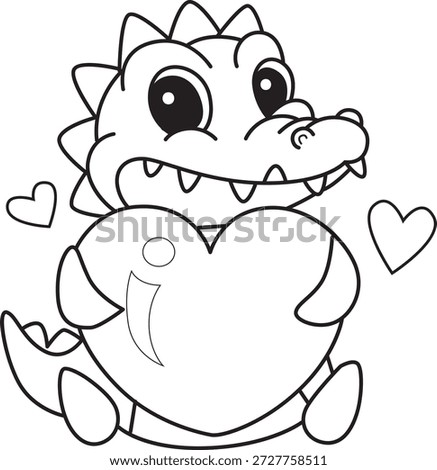Coloring book of Cute crocodile sticker icon. Outline of crocodile bring a love sign 