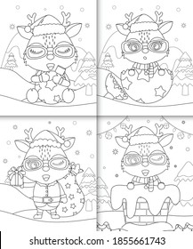coloring book with cute deer christmas characters 