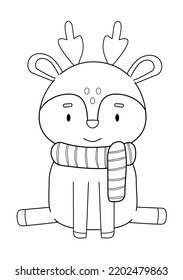 coloring book with a cute deer in a striped scarf