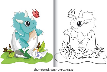 Coloring book Cute Design of triceratops dinosaur