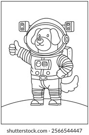 Coloring book cute dog astronaut dress illustration