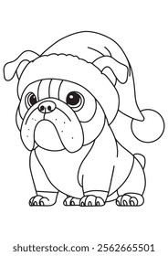 Coloring book cute dog wearing christmas hat 