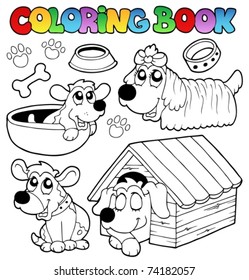 Coloring book with cute dogs - vector illustration.