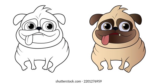 Libro de colorear perro lindo, perro ilustrador vector, bulldog de impresión, color de perro dibujante y blanco y negro.
