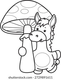 Libro para colorear del icono de la etiqueta engomada del burro lindo. Esquema de burro con seta